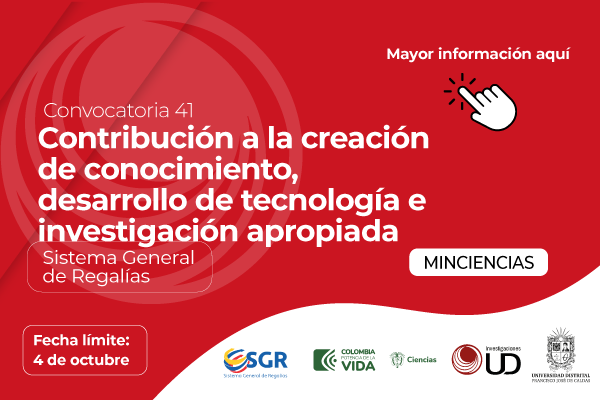 Imagen decorativa Convocatoria 41 de Asignación para la Ciencia, Tecnología e Innovación del Sistema General de Regalías para la Conformación de un Listado de Proyectos Elegibles que Contribuyan a la Creación de Conocimiento, Desarrollo de Tecnología e Investigación Apropi